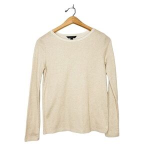 Banana Republic Womens Neutral Cream Metallic Knit Long Sleeve Thermal Top XS